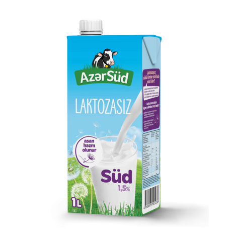 An image of a product called Laktozsuz süd Azersüd 1,5%, 1L