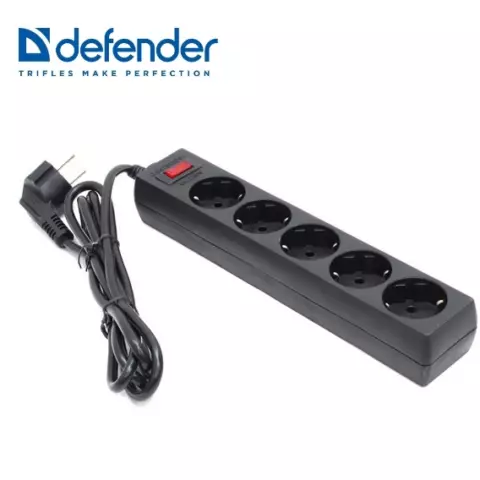 Elektrik uzadıcı DEFENDER ES 1.8 1.8m, black, 5 outlets