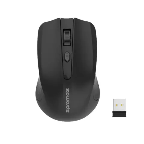An image of a product called Mouse Promate Ergonomic Wireless Optical Mouse. Clix-8