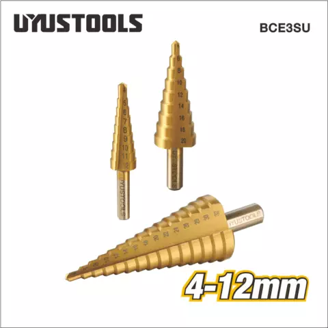 An image of a product called Uyustools Drel ucluğu dəsti (Pilləli 3-lü set/ 4-12mm; 4-20mm; BCE3SU